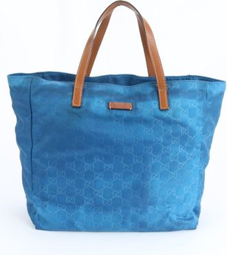 Gucci Blue Nylon Leather Handbag Tote Bag (Pre-Owned)