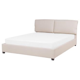Beliani Cama Doble De Tela De Poli&eacute;ster Beige Somier Cabecero 160 X 200 Cm Moderno Belfort