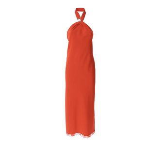Moschino Rode Lange Cady Jurk met Nekband - Dames - Maxi kleedjes - Rood - L - Kleedjes