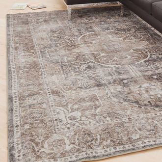 Kukoon Vintage Beige Soft Chenille Washable Living Room Area Rug in Taupe | Size: 280 cm x 380 cm