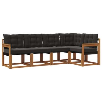 vidaXL Conjunto De Sof&aacute;s De Exterior Con Coj&iacute;n 5 Pcs Natural Y Negro Vidaxl