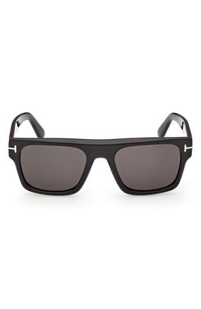 Tom Ford Cyrus 53mm Square Sunglasses in Shiny Black /Smoke at Nordstrom