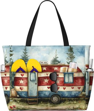 Generic 3d Print Large Beach Bag Foldable Travel Shoulder Tote Bag With Pocket For Weekender Pool Vacation