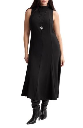 Mango Mock Neck Sleeveless Midi Dress in Black at Nordstrom, Size 10
