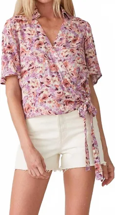 Lovestitch Brinley Floral Surplice Wrap Top In Purple Taupe