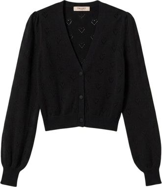Twinset Openwork Vest met Hartjespatroon - Dames - Vesten - Zwart - L - Katoen - Truien & Vesten