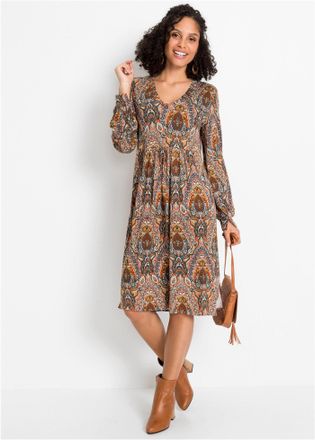 Bonprix Jerseykleid BONPRIX, Damen, Gr. 48/50 (XL), N-Gr, rot, bunt paisley, Jersey, Obermaterial: 95% Viskose, 5% Elasthan, ausgestellt, Kleider Jerseykleid,