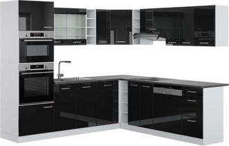 Vicco Cucina angolare completa R-Line, Nero lucido/bianco, 237 x 247 cm, pl Antracite