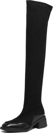 Generic Womens Suede-Like Over-The-Knee Boots Round Toe Mid Chunky Heels Comfortable Slip-Resistant Durable Casual Daily Evening Party Office Work Shoes,Black