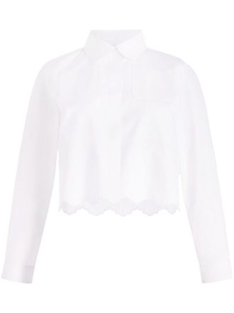 Patou White Cotton Crop Shirt With Scallop Hem