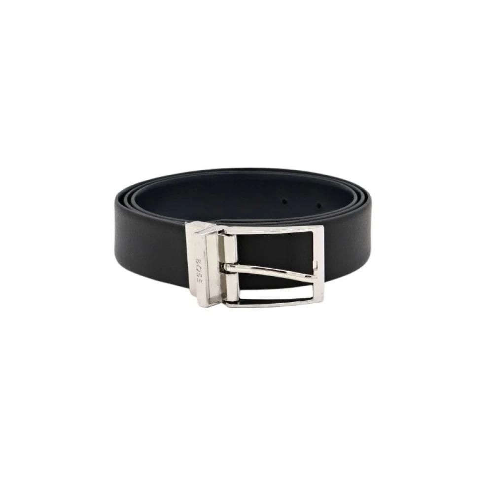 BOSS - Leren riem met logogravure op de gesp - Zwart