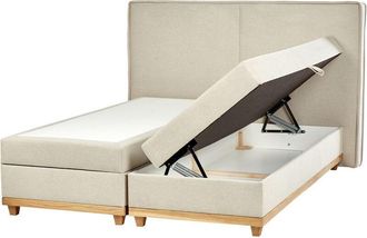 Beliani Cama Continental Beige Claro Madera Clara 160 X 200 Cm Poli&eacute;ster Almacenaje Dynasty