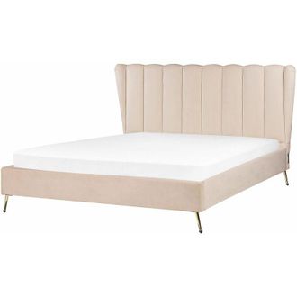 Beliani Beliani - Letto matrimoniale velluto 160 x 200 cm Testata con porta usb Gambe in metallo dorato Beige Miribel