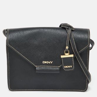 DKNY Dkny Black Leather Envelope Flap Shoulder Bag