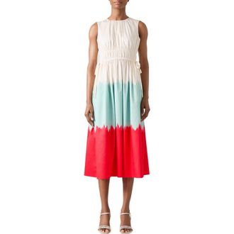 L.k. Bennett Viola Dip Dye Print Tie Waist Midi Dress in Ecru Multi at Nordstrom Rack, Size 10 Us / 14 Uk