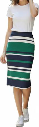 SIMKHAI Lonie Midi Skirt In Kelly Green Stripe
