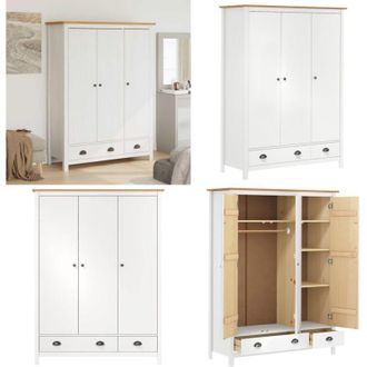 vidaXL Armadio a 3 Ante Hill Bianco 127x50x170 cm in Legno di Pino - Armadio a 3 ante - Armadio moderno