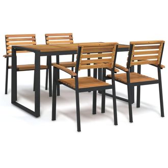 Berkfield Home 5 Piece Garden Dining Set Solid Wood Acacia & Metal in Brown