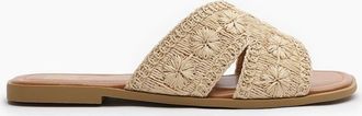 Where's That From Womens Textured Open Toe Flat Slides - Tan - Size: 5