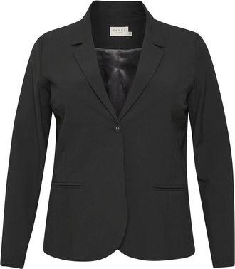 Kaffe Curve Zwarte diepe blazer met V-hals - Dames - Blazers - Zwart - 2XL - Polyester - Jassen