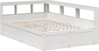 vidaXL Vidaxl - Cama con estantería sin colchón madera maciza blanca 135x190 cm