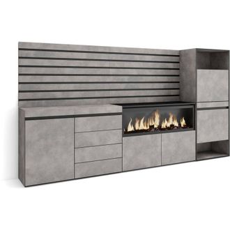 Skraut Home Skraut Home - Credenza, Mobile, Buffet, Stoccaggio, 274x145x35 cm, Camera da letto, stanza, Camino elettrico XXL, Cassettiera, Scarpiera, Stile