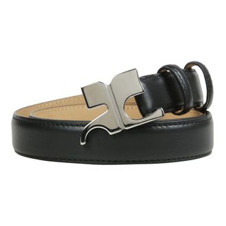 Courr&egrave;ges Belts, female, Black, Size: 80 CM Smooth Calf Leather Belt with Metal AC Buckle