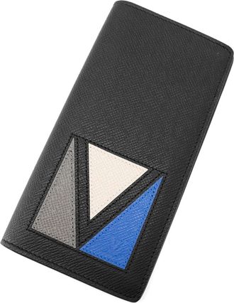 Louis Vuitton Taiga Black Blue Noir Taiga Leather Long Wallet (Bi-Fold) (Pre-Owned)