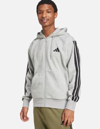 adidas Mens Adidas Grey 3 Stripes Essentials EQT Zip Hoodie - Size: 38