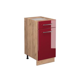 Vicco Mueble Bajo De Cocina Fame-line, Rojo Burdeos Alto Brillo, 40 Cm Sin Encimera Vicco