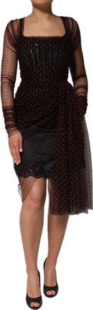 Dolce & Gabbana Womens Black Lace Trim Long Sleeve Sheath Mini Dress Silk