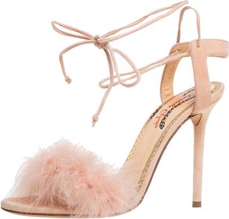 Charlotte Olympia Beige Suede And Feather Embellished Salsa Sandals
