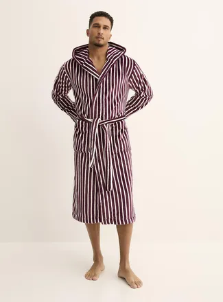 Le 31 Mens Striped fleece hooded robe