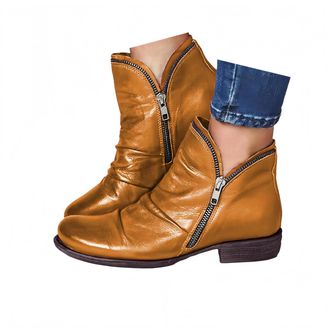 Generic Ankle Wellies Women Boot Ladies Wellies Retro Ankle Boots for Women Womens Soft Leather Zipper Boots Leather Chunky Low Heel Short Booties Shooties fo