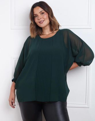 Live Unlimited London Womens Green Pleat Front Top - Size: 12