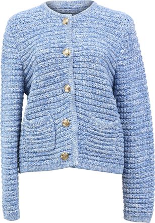 BA&SH Ba & Sh Gupa Mélange-Knit Cardigan in Light Blue Cotton