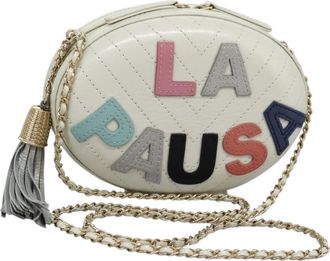 Chanel La Pausa Evening Chevron Lambskin With Applique White Leather Handbag (Pre-Owned)