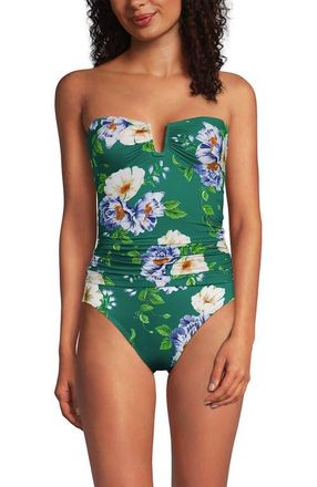 Lands End Slender Bandeau U-Wire Tankini Swimsuit Top in Island Emerald Petunia Floral at Nordstrom, Size 18