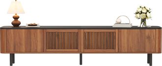 STILVORA Mueble De Tv Con 2 Puertas De Rejilla Y Huecos Abiertos, Estilo Moderno, Para Sal&oacute;n, En Mdf Y Aglomerado, Nogal, 190&times;35&times;45 Cm