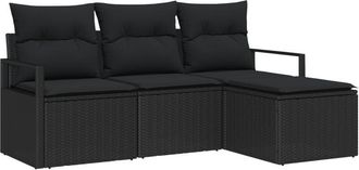 vidaXL Vidaxl - Garden Sofa Set 4 pcs Black Poly Rattan, Powder-Coated Steel