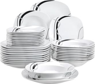 OEM Juego De Vajilla De 36 Piezas, De Porcelana, Con Elegante Dise&ntilde;o Cuadrado