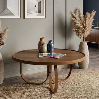 Dmora Mesa De Centro Chiavenna, Forma Redonda, Tablero De Madera, Color Marr&oacute;n, 100x100x46h Cm, Nogal Marr&oacute;n