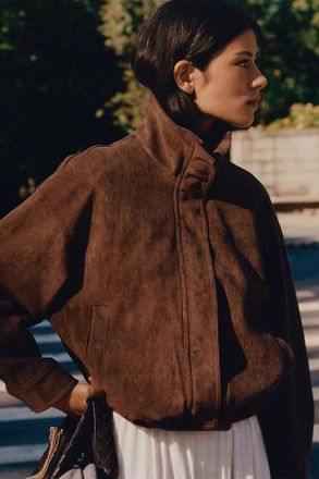 Maeve Imara Faux-Suede Funnel-Neck Jacket