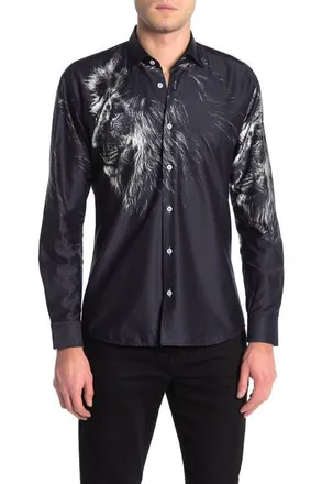 Maceoo Fibonacci Lion Face Shaped Fit Shirt in Black at Nordstrom, Size Xx-Large