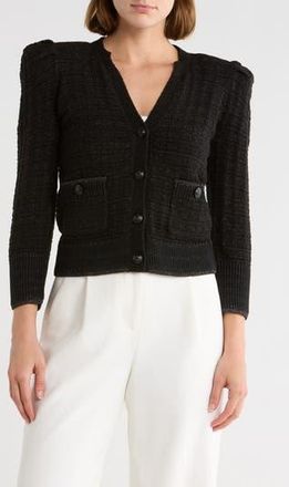 L'agence Jenni Waffle Stitched Crop Cardigan in Black/Black Lurex at Nordstrom Rack, Size X-Large