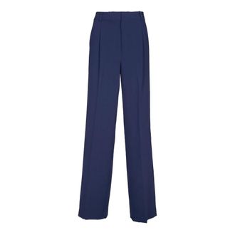 Michael Kors Broeken, Dames, Blauw, XS, Polyester, Blauwe Geplooide Broek met Hoge Taille