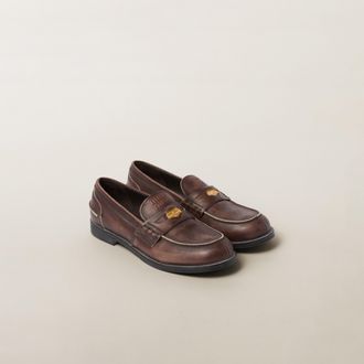 Miu Miu Vintage-effect leather penny loafers