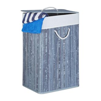 Relaxdays 2 Cestos Ropa Sucia Plegable, Cubo Colada Rectangular Con Tapa, Bamb&uacute;, 83l, 65,5 X 43,5 X 33,5 Cm, Gris