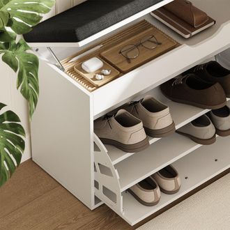 Vicco Banco Para Zapatos Solino, Blanco/negro, 90 X 50 Cm Con Asiento, Vicco