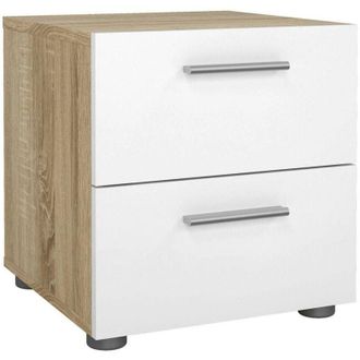 Dmora Dmora - Mesa De Noche Apolla, C&oacute;moda Baja, Mesilla De Noche, Estante De La Cama, 40x40 H42 Cm, Roble Y Blanco Brillante